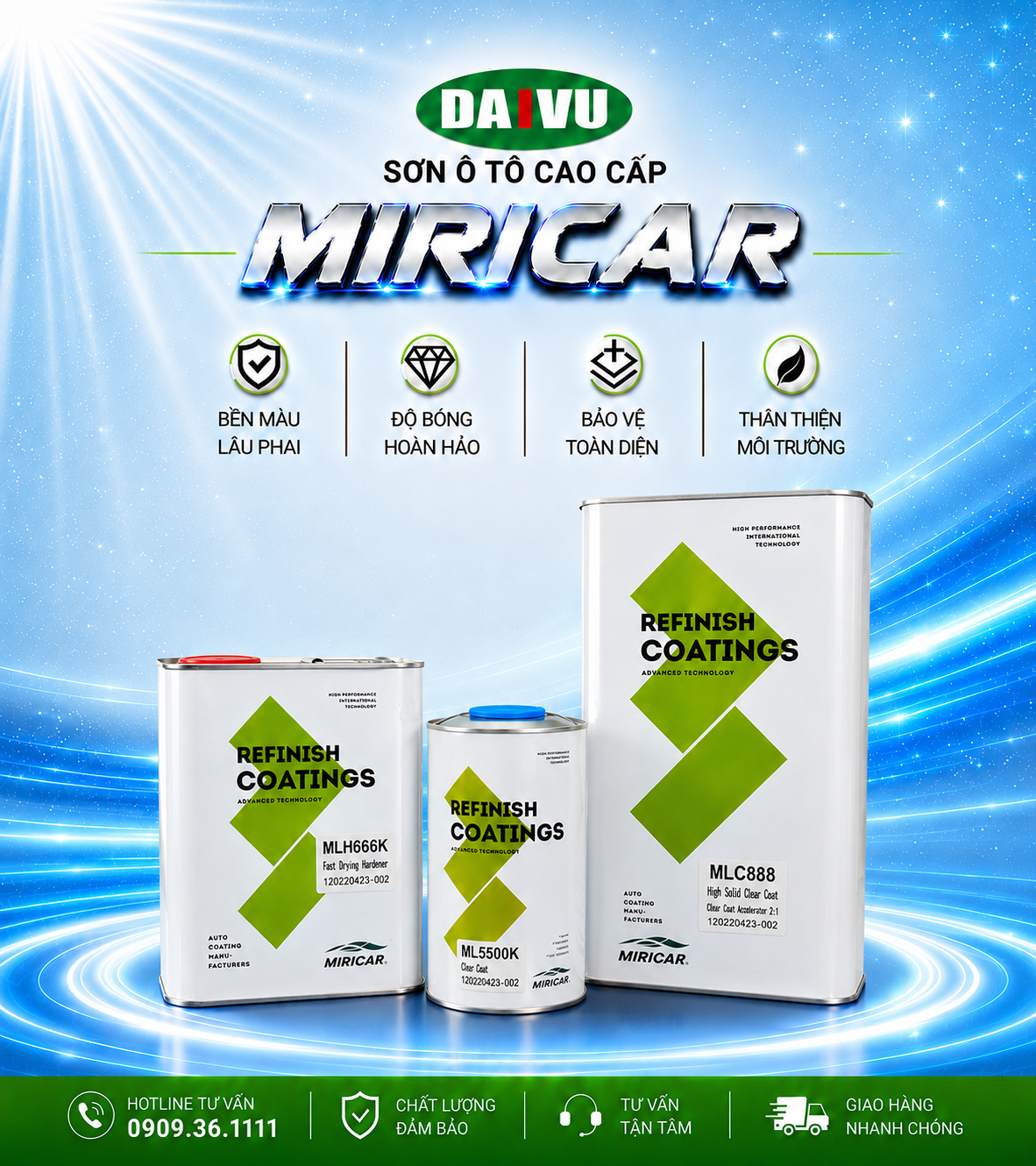 Bộ dầu bóng cao cấp MC888 MIRICAR (2:1) (5L bóng: 2.5L cứng:1L xăng)