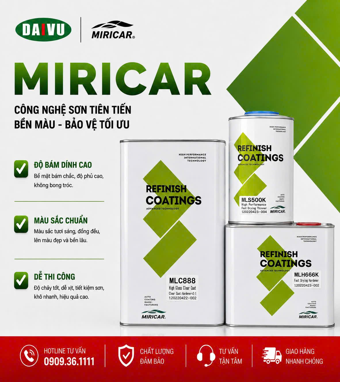Bộ dầu bóng cao cấp MC888 MIRICAR (2:1) (5L bóng: 2.5L cứng:1L xăng)