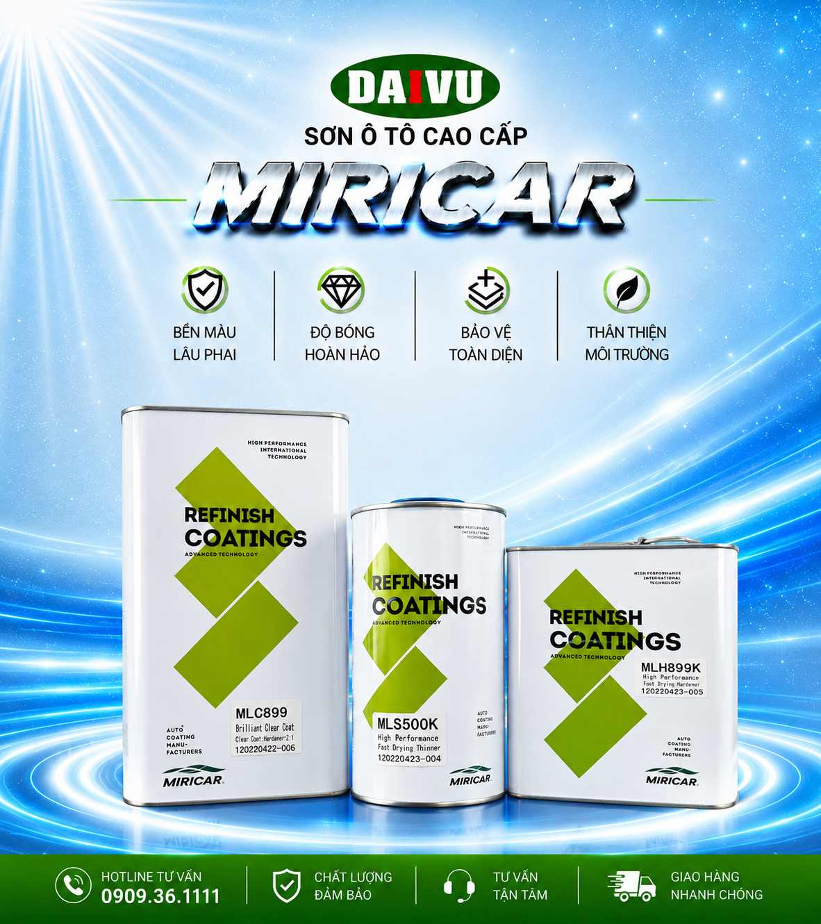 Bộ dầu bóng gương cao cấp MC899 MIRICAR (2:1) (5L bóng: 2.5L cứng:1L xăng)