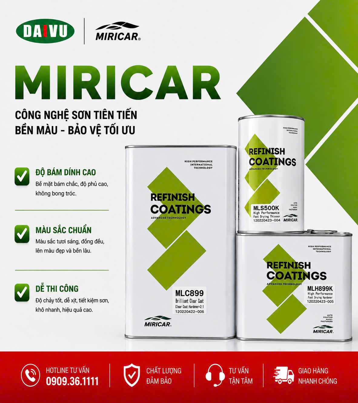 Bộ dầu bóng gương cao cấp MC899 MIRICAR (2:1) (5L bóng: 2.5L cứng:1L xăng)
