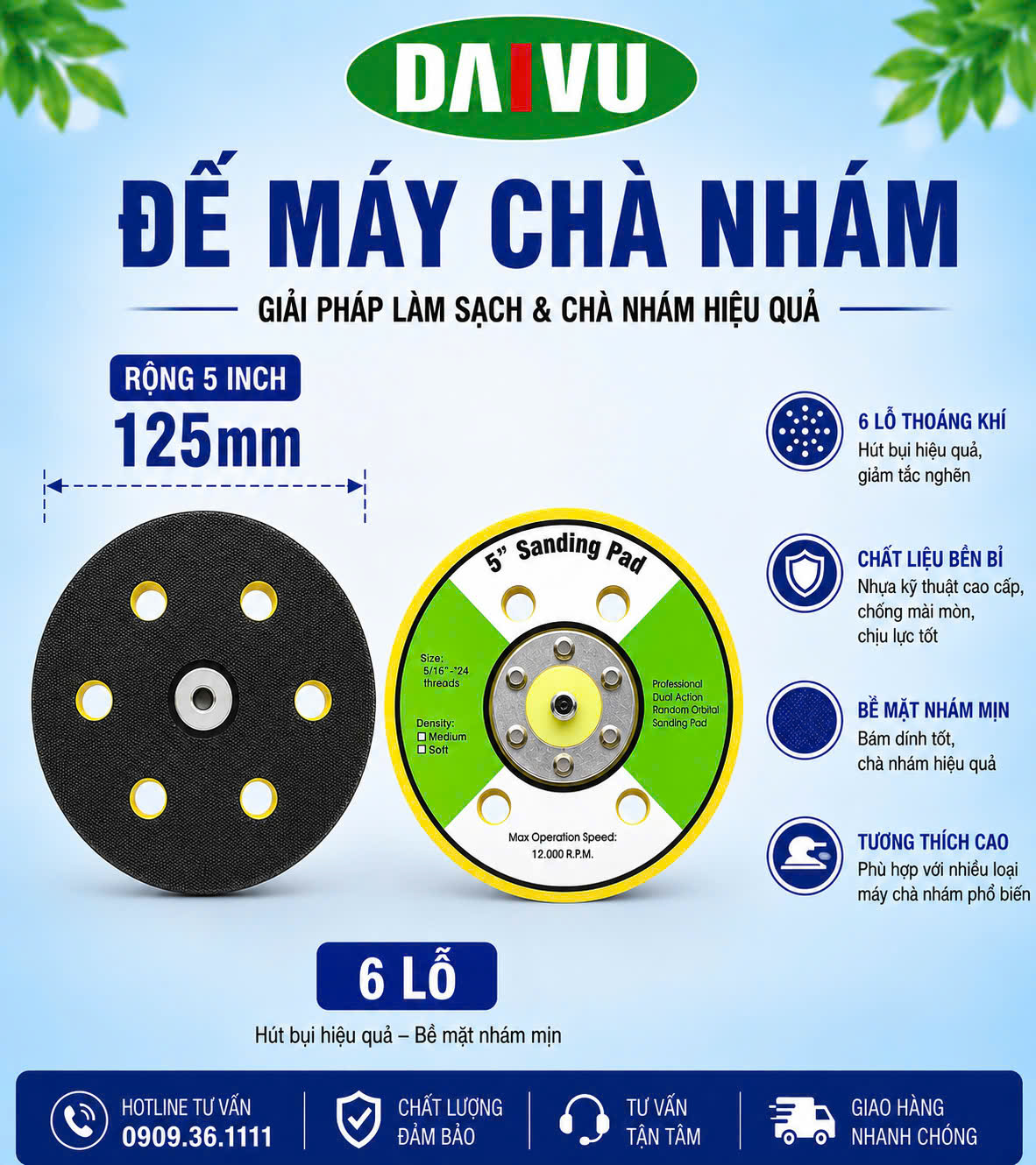 Đế máy chà  5 inch 6 lỗ