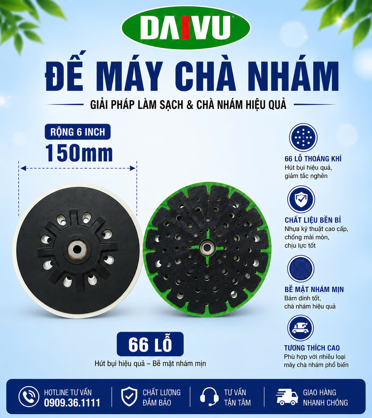 Đế máy chà  cao cấp 6 inch 66 lỗ