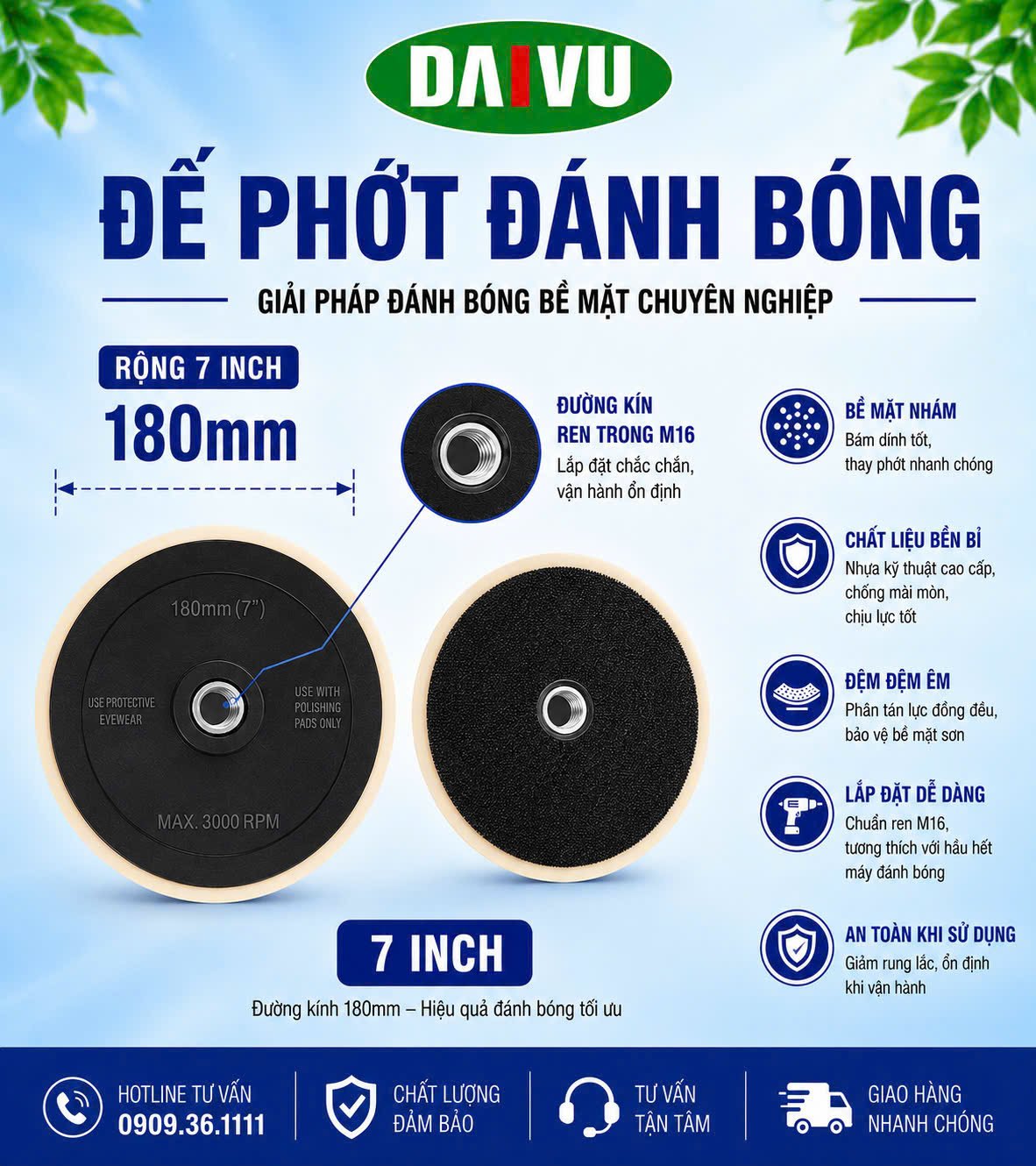 Đế phớt mút 7 inch không lỗ