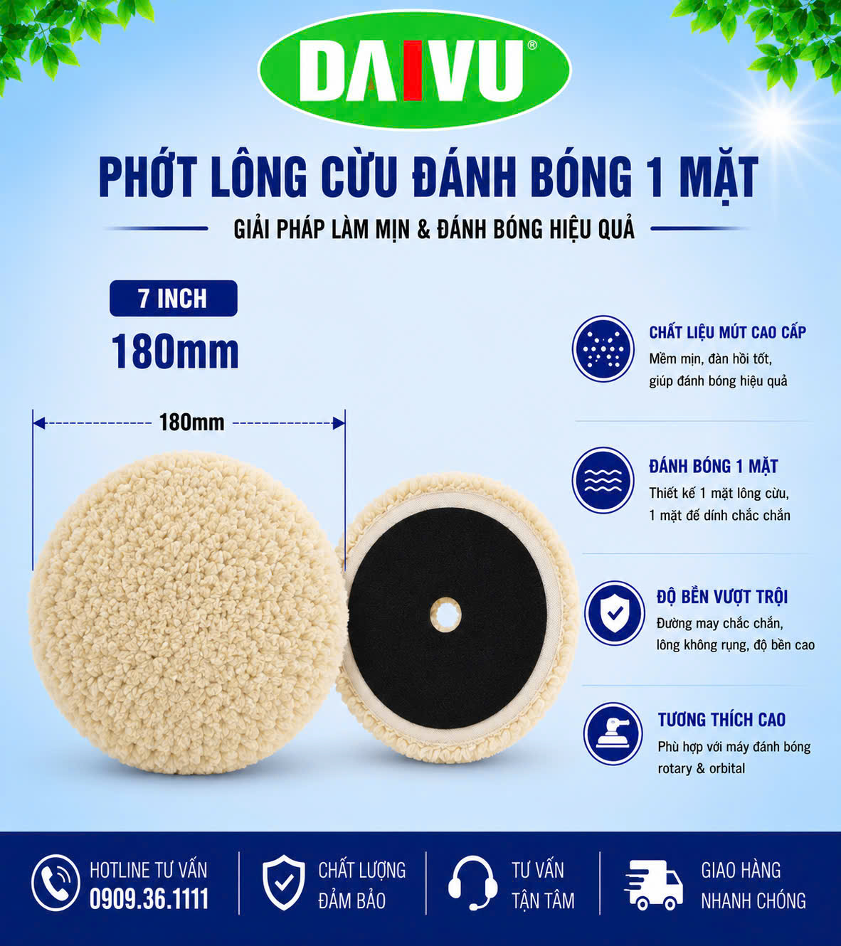 Phớt lông cừu 1 mặt 7 inch hiệu 3N